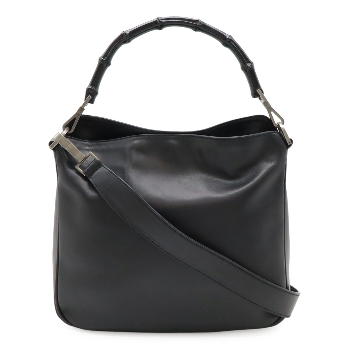 GUCCI Bamboo Leather Shoulder Tote Crossbody Bag Black 2WAY Style 001.1638