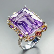 Anello gioiello 28 ct+ ametista naturale argento sterling 925 misura 8,5/R464245