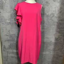 Julia Jordan Sheath Dress Womens 16 Hot Pink Ruffle One Sleeve Knee Length