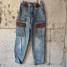 Vintage Cool Blues Jeans Kids Boys 14 Blue Acid Wash High Rise Tapered Cargo 90s