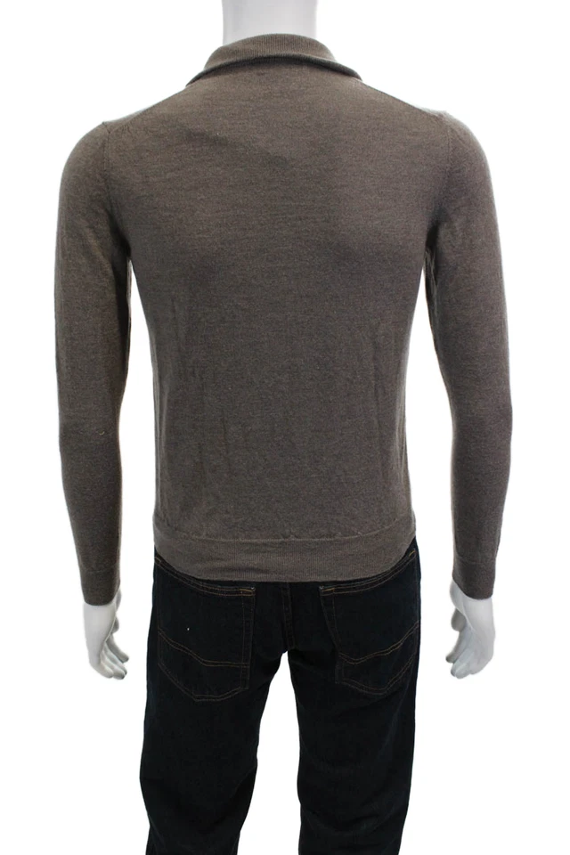 Bloomingdales The Mens Store Mens 1/2 Zip Collared Sweater Brown Size S - Image 3 of 4