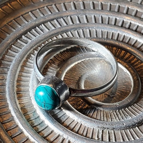Artisan India Blue Turquoise 925 Sterling Silver Plated Gemstone Ring Size 8 - 第 1/8 張圖片