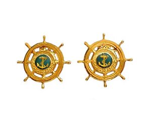 Vtg Jewelry Set Nautical Anchor Blue Gold FREE SHIPPING Pin Earrings Park Lane