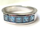Men 14k White Gold Ring Vvs/Vs clarity 2 carat 5 Princess cut Blue Diamond Band