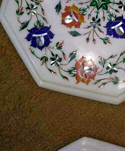 White Marble Coffee Table Top, Marble Inlay Floral Art Side Table Top, Interior - Picture 3 of 12