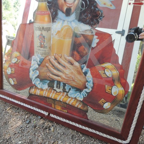 Vintage Large Captain Morgan Original Spiced Rum Bar Sign Mirror Nautical Rope - Picture 4 of 8
