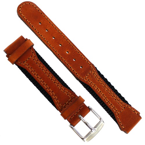 16mm Speidel Hiker Swiss Army Black Nylon Honey Tan Genuine Leather Watch Band - Picture 2 of 4