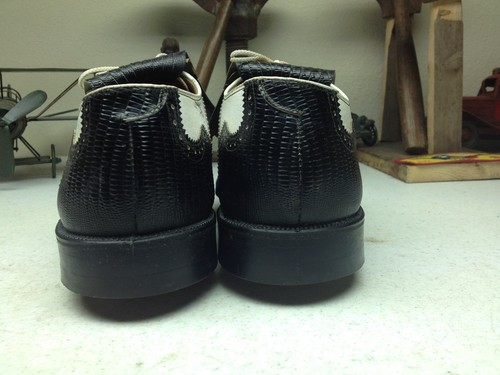 VINTAGE BLACK WHITE WING TIP LACE UP OXFORD POWER GOLF SHOES SIZE 9.5 D - Picture 9 of 11