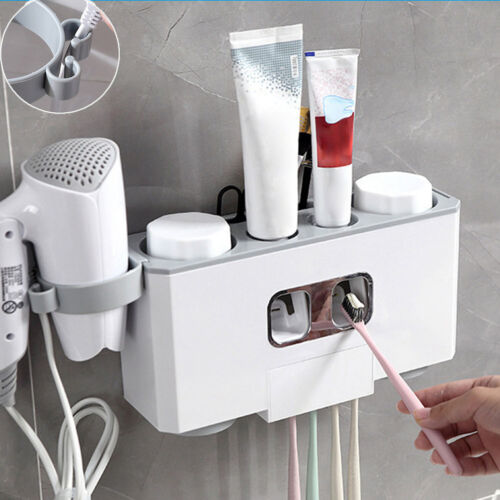 Wall Mount Toothbrush Holder Automatic Toothpaste Dispenser Hand-free With Cups
