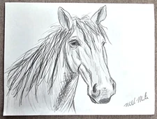 Original Artist Signed Drawing of a HORSE