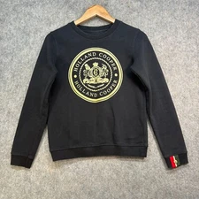 Holland Cooper Jumper Womens Size UK XS Black Gold Cotton Blend Large Logo