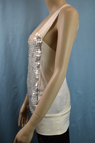 NWT ALBERTA FERRETTI IVORY RAYON SILVER SEQUINS SLEEVELESS DRESS TOP US 4 ITALY - Picture 5 of 12