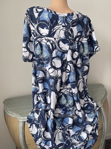 Zim & Zoe T Shirt Dress 26/28 4x Slub Knit Navy White Abstract Art Blue Pockets - Picture 3 of 7