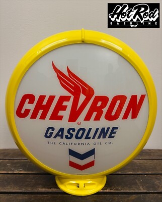 CHEVRON GASOLINE Reproduction 13.5'' Gas Pump Globe - (Yellow Body)