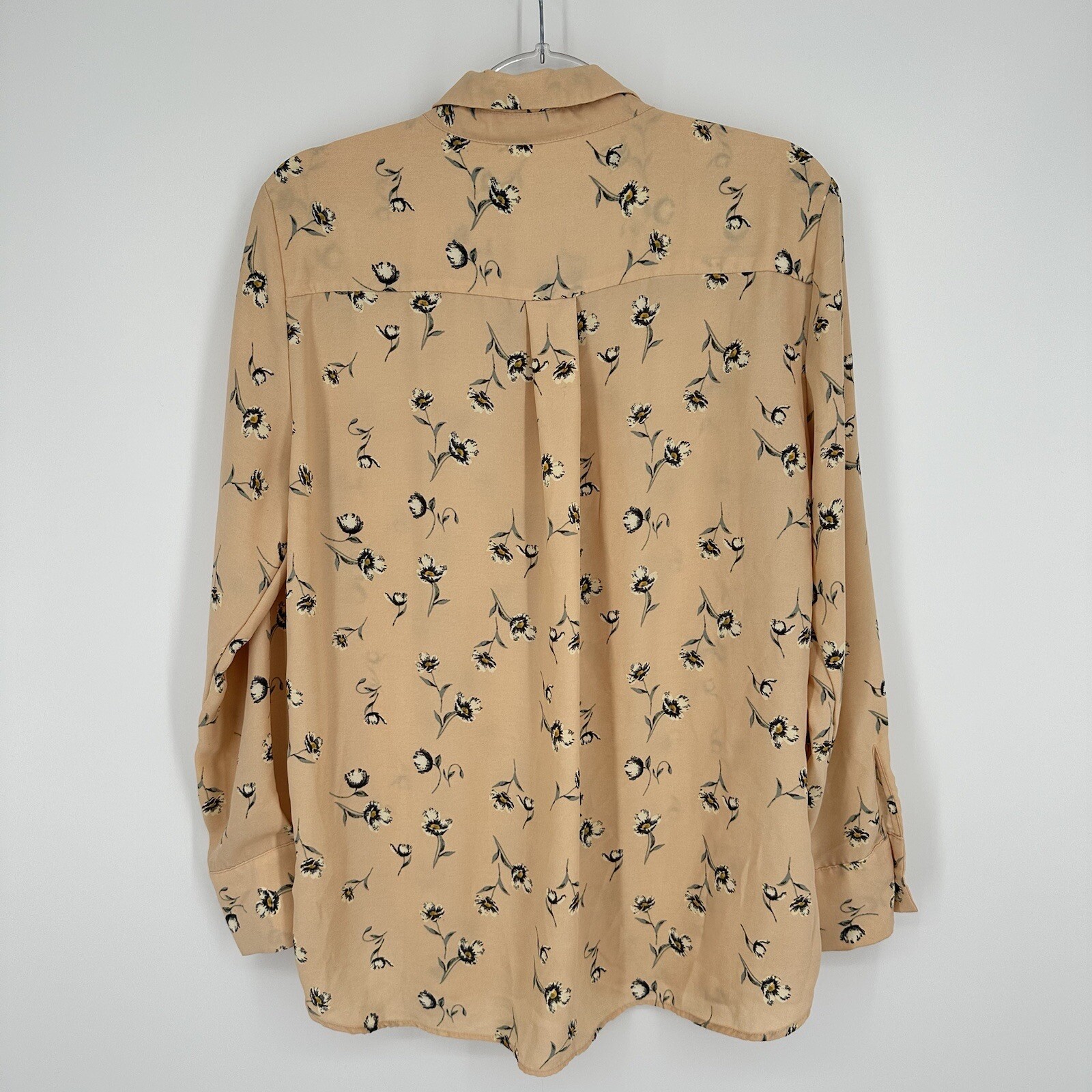 Elodie Floral Print Button Up Shirt Long Sleeve  Pockets Peach Pink Size L