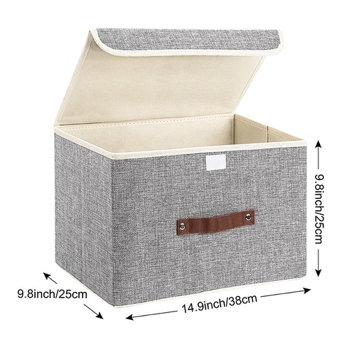 Cesta organizadora de papelera de almacenamiento sólida de tela plegable para estantes domésticos con tapa (juego de 2) - Imagen 5 de 5