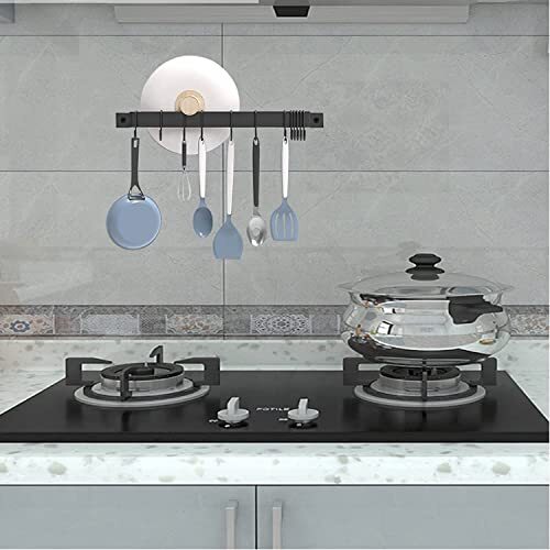 Kitchen Wall Mounted Hanging Utensil Holder Rack with 10 S Hooks for Hanging ... - Picture 4 of 6