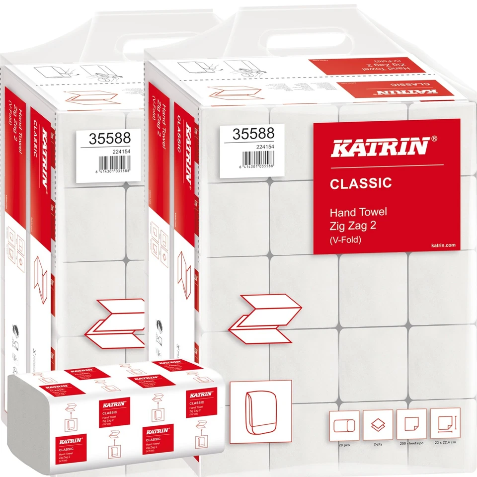 8000 Stück Katrin Falthandtücher Classic 2-lagig weiß V-Falz