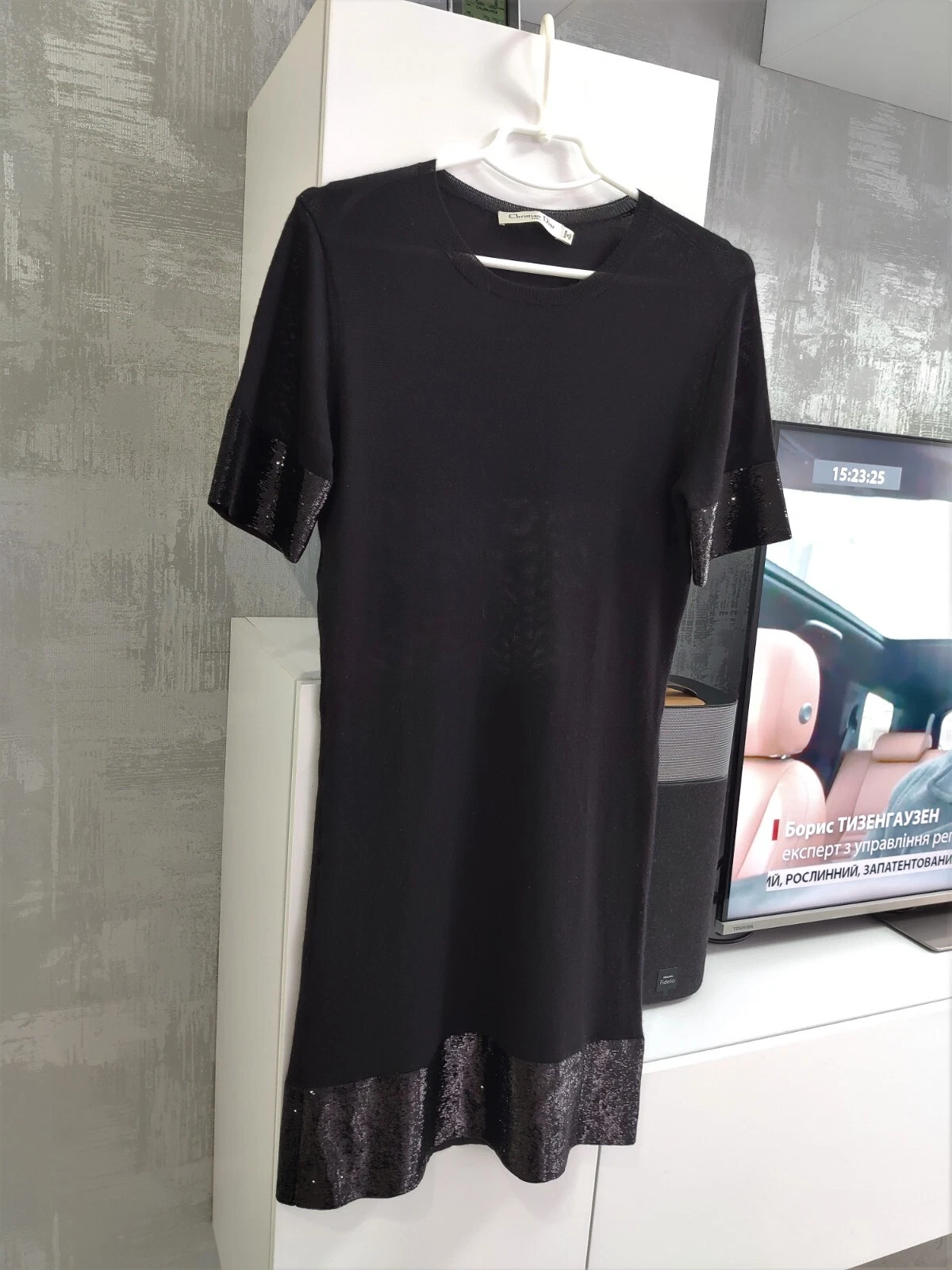Camicia CHRISTIAN DIOR cashmere lunghezza ginocchio abito bodycon matita paillettes nere