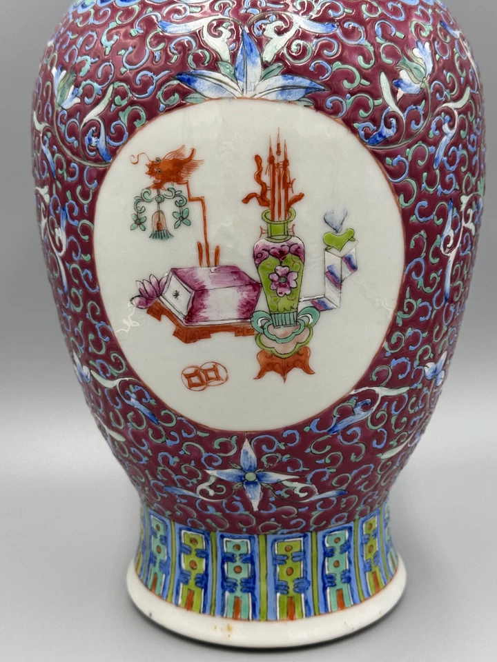 Антикварная китайская фарфоровая ваза XIX века Famille Rose bogu 15 1/2 дюйма - Изображение 2 из 4