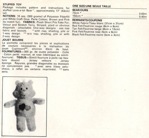 Butterick Crafts Sewing Pattern 6232 Stuffed Toy Teddy, Love-a-Lot Care Bear 17" - Picture 2 of 7