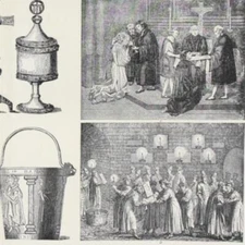 1891 RELIGIOUS CEREMONIES BAPTISM SACRAMENTS HOLY WATER VICTORIAN ERA PRINT