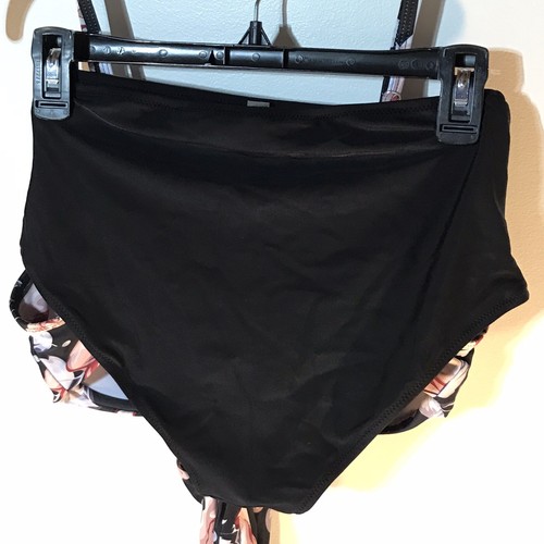 Unbranded Floral/Black Top & Solid High Waisted Bottoms Bikini Set Womens Size M - Picture 3 of 5
