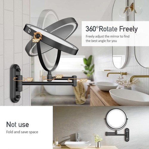 Compact Wall-Mount Makeup Mirror with 3 Lighting Options & 10X Magnification - Picture 7 of 9