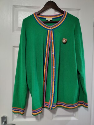 Teddy Fresh 2xl grün Bärenkopf Strickjacke US H3 Regenbogen Streifen bunt hell