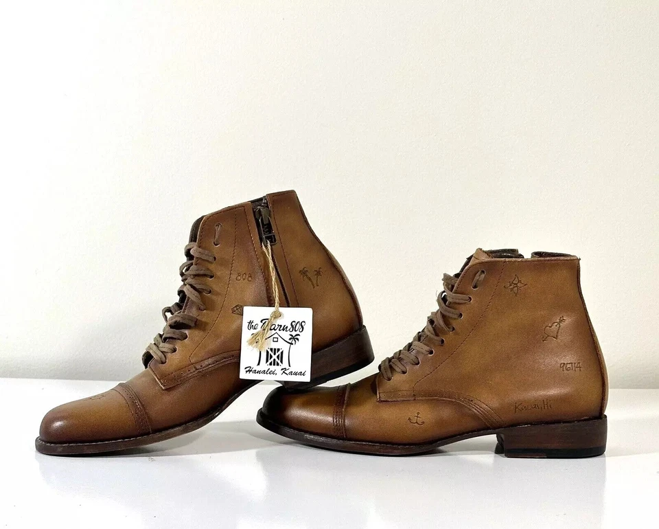Botas George Esquivel Talla 6 Cremallera Lateral Puntera Cordones Tobillo Cuero Marrón Repujado Foto 2 de 4