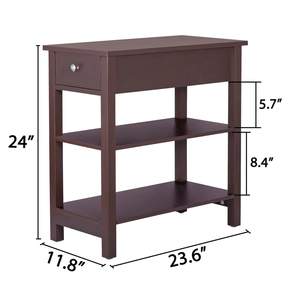 3-Tier 24'' Brown Side End Table Slim Side Table for Living Room Bedroom  - Image 2 of 4