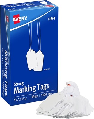 Avery 12204 Medium-Weight White Marking Tags, 1 3/4 X 1 3/32 (Box Of 1000)