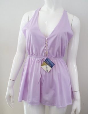 #ad #ad VTG New Sears Purple Nylon Babydoll Nightie Set MEDIUM 34 Deep V Neck Open Back $75.00