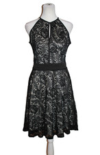 Kate Kasin Black Lace Overlay Knee Length Keyhole Dress Size Medium M