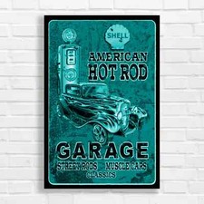American Hot Rod Garage Teal Canvas Print Large Picture Wall Art