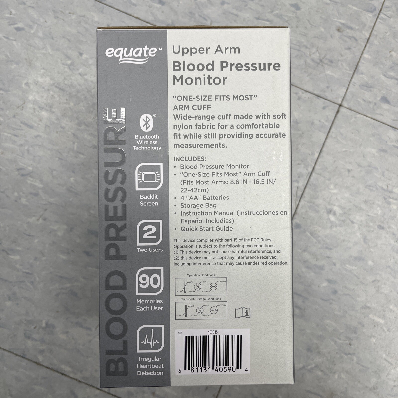 EQUATE 6000 Series Upper Arm Blood Pressure Monitor Bluetooth Wireless