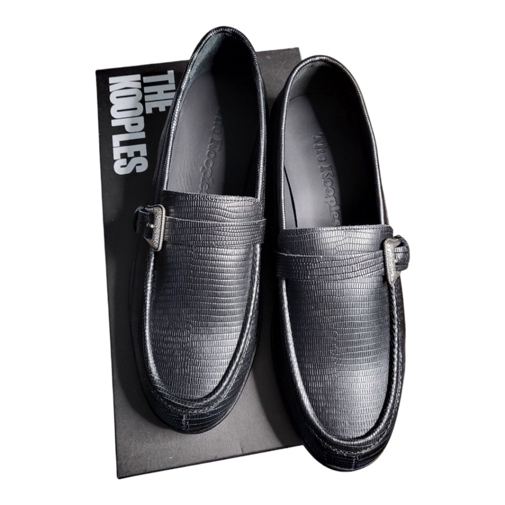 The Kooples Black leather loafers with western buckle Size 