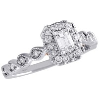 14K Zwei Ton Gold Smaragd Solitaire Diamant Halo Designer Verlobungsring 3/4 Ct