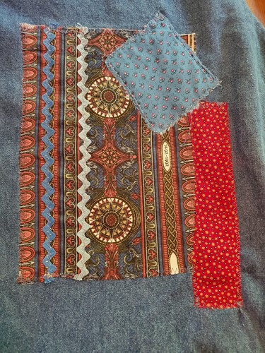 Unique Spring Trouser Style Jeans Patches Upcycled to Palazzo Pants Womens SZ 14 - Picture 9 of 12