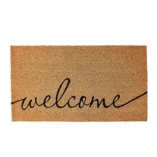 Coco Coir Door Mat with Heavy Duty Backing, Welcome Doormat Cursive Welcome
