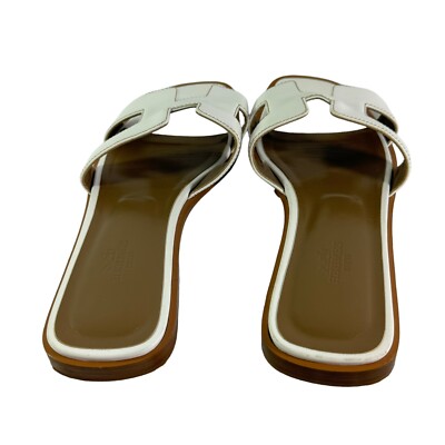 HERMES White Leather H Women's Sandals Made in Italy Marked