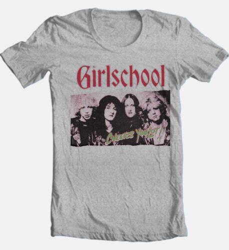 Girl School T-Shirt Vintage Designed 80s Heavy Metal Band  Gray Graphic Tee - Picture 1 of 5