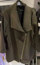 Womans Coat 3/4 Khaki Colour L/s Zip Front Pockets100% Polyester Shawl Col Nwots
