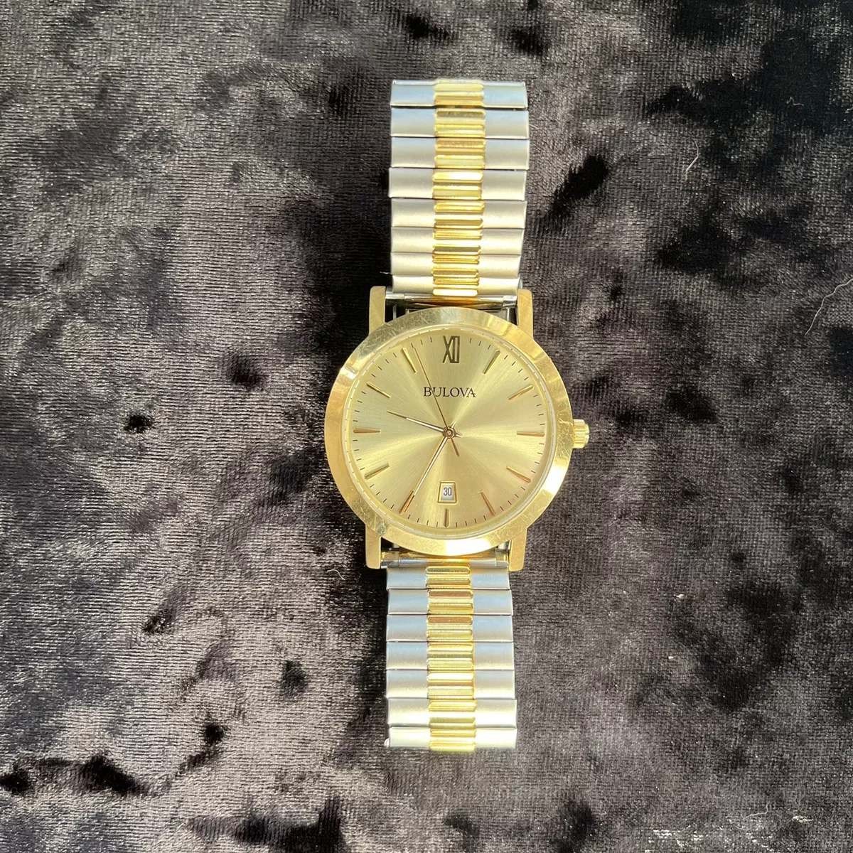 Bulova 97B135 Men s Gold Tone Champagne Dial Stainless Steel Two Tone Band Watch