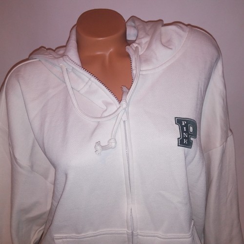 Victoria Secret ROSA Sudadera con Capucha Suéter Grande Cremallera Completa Verde Crema Logo Manga Larga - Imagen 4 de 10
