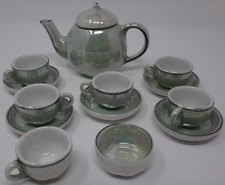 Antique Mini Green Ceramic Childs Tea Set Toy Collectables - Germany