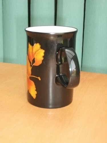 dunoon fiji fine porcelain mug ruth boden design orange gold flower on black vgc - Picture 4 of 10