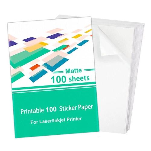 100 Full Sheet Matte Printable Sticker Paper Labels 8.5"x11" for Laser & Inkjet
