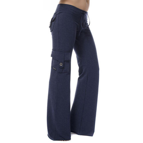 Women Cargo Pockets Wide Leg Pants Drawstring Elastic Waist Casual Yoga Trousers - Picture 14 of 25