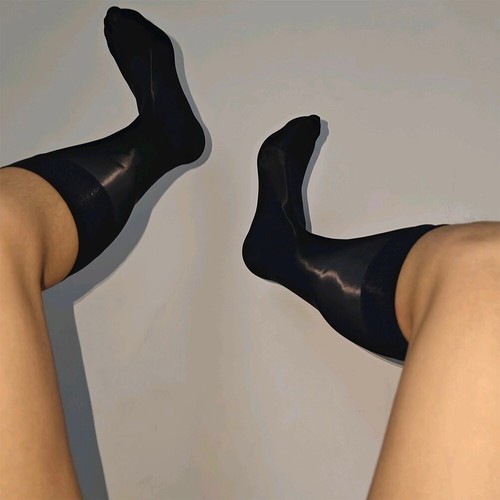 Stretchy Shiny Sheer Mesh Oil Socks Mens Over The Calf Stockings Navy Blue - Picture 12 of 29